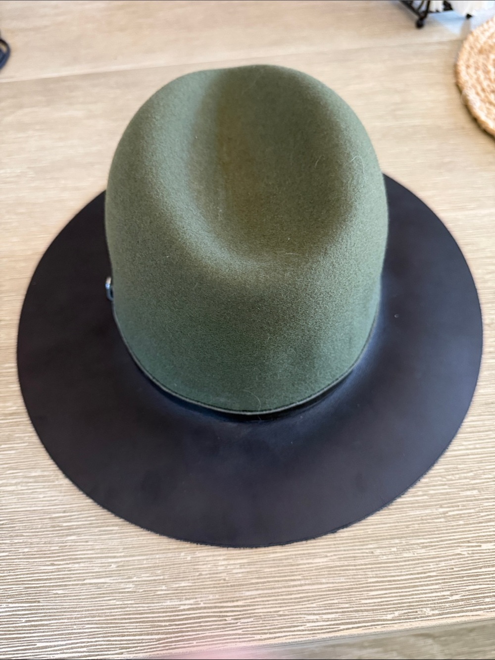 rag & bone Olive Green Felt Fedora with Black Brim